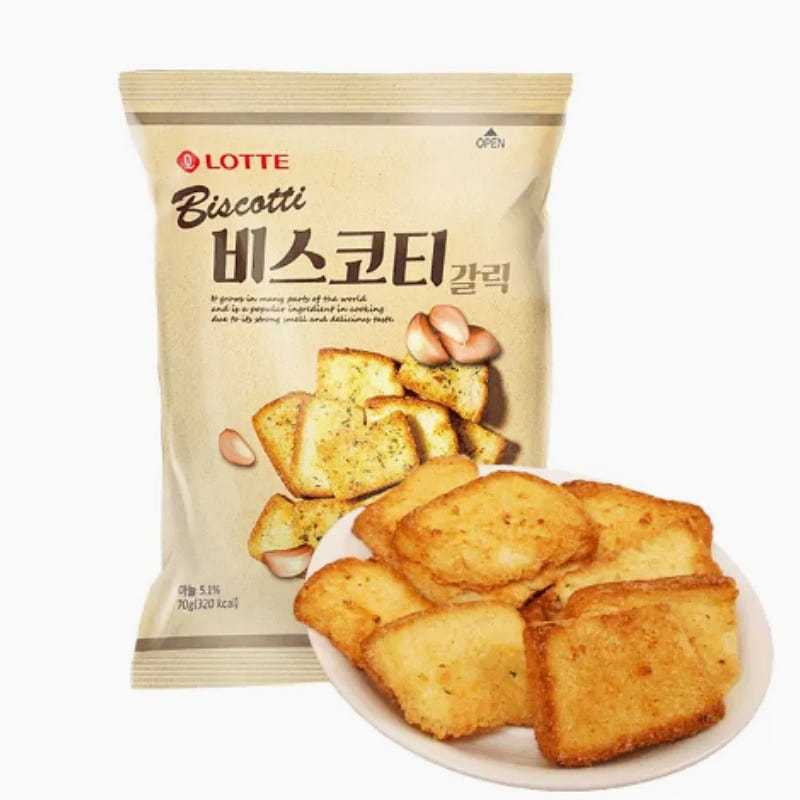 乐天韩国进口零食蒜香烤面包片非油炸酥脆烤馍片70g 70 克