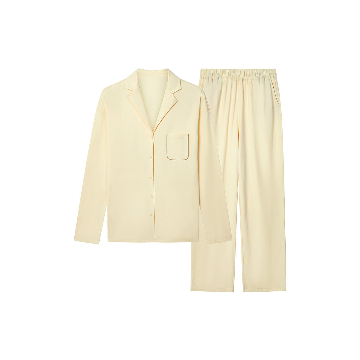 Ubras Classic Cotton Notch Collar Pajama Set, Home Loungewear-Light Yellow-M 120 g