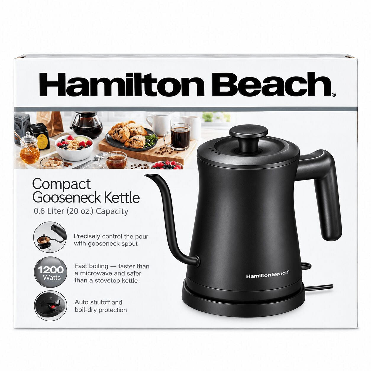 Compact 0.6L Gooseneck Electric Kettle, Black 1 pack