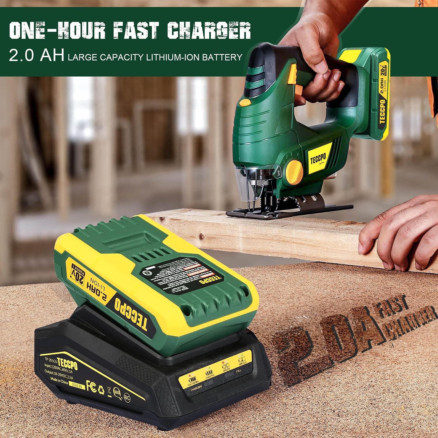 Get 20V MAX Cordless Jigsaw with Variable Speed Control + 2.0Ah Battery