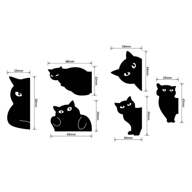 Cartoon Black Cat Magnetic Bookmark Stationery Magnet – 6 Pc 1 each