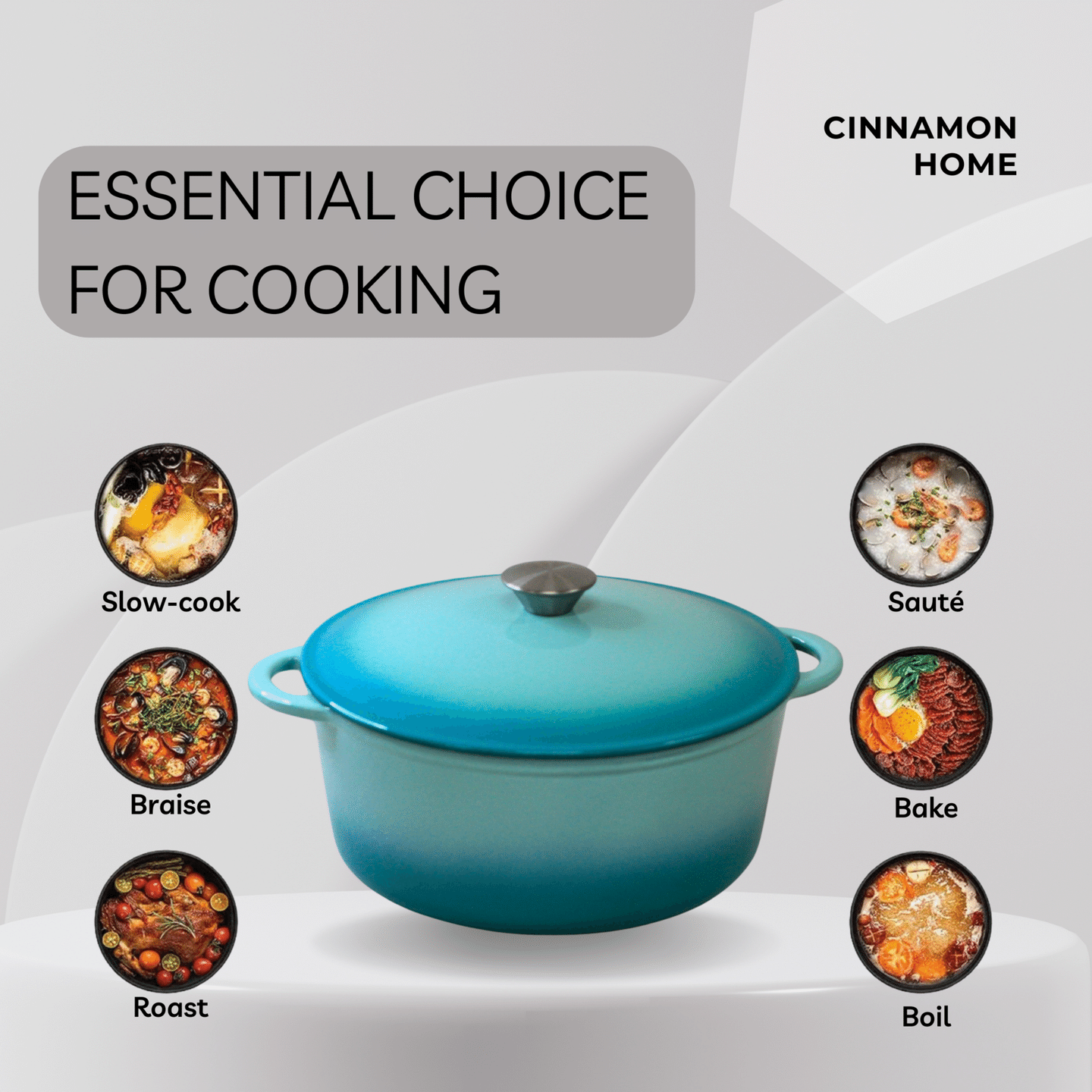 Cinnamon Home 4.5QT Cast Iron Dutch Oven Aqua Blue 1 each