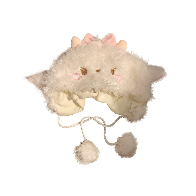 White Lamb Hat Autumn And Winter Cute Soft Photo Plush Bun Head Hat – Emoji 1 Pc 1 count
