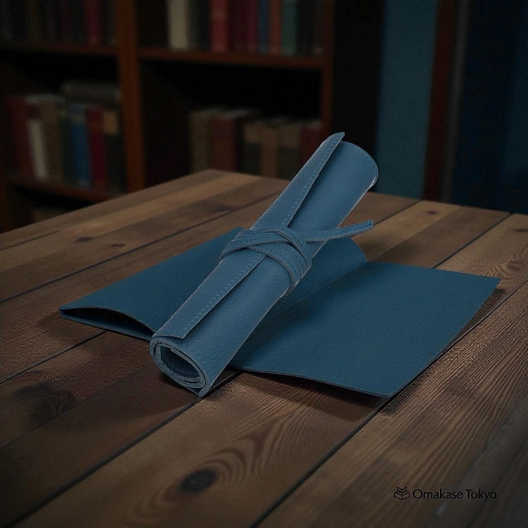 Acacia Style Roll Pen Case-Genuine Leather Blue