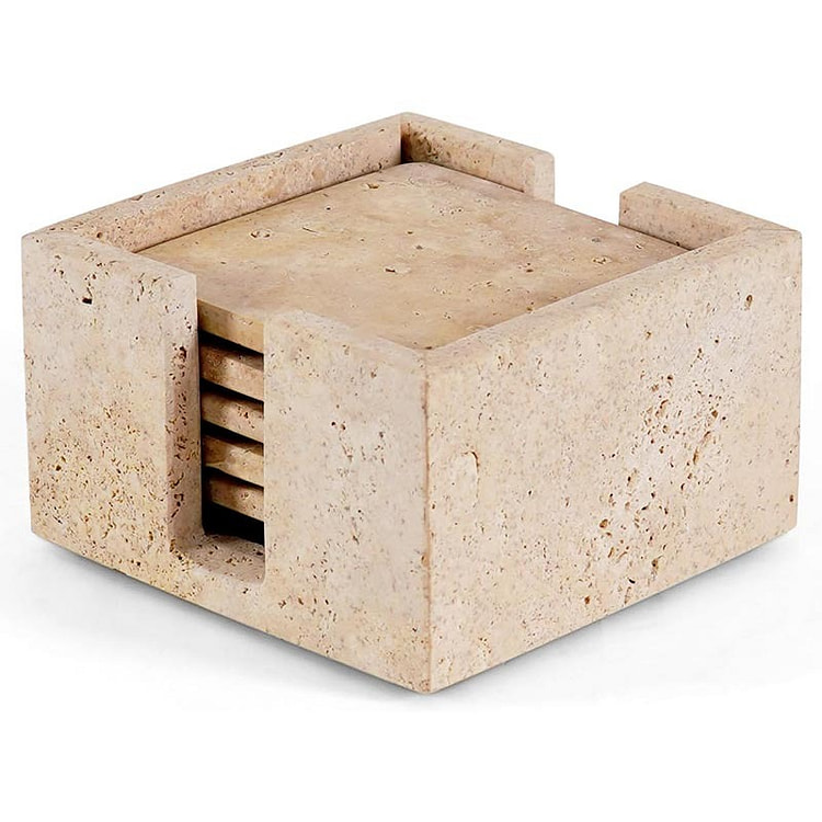 Radicaln Marble Travertine Square Coasters Set 4"