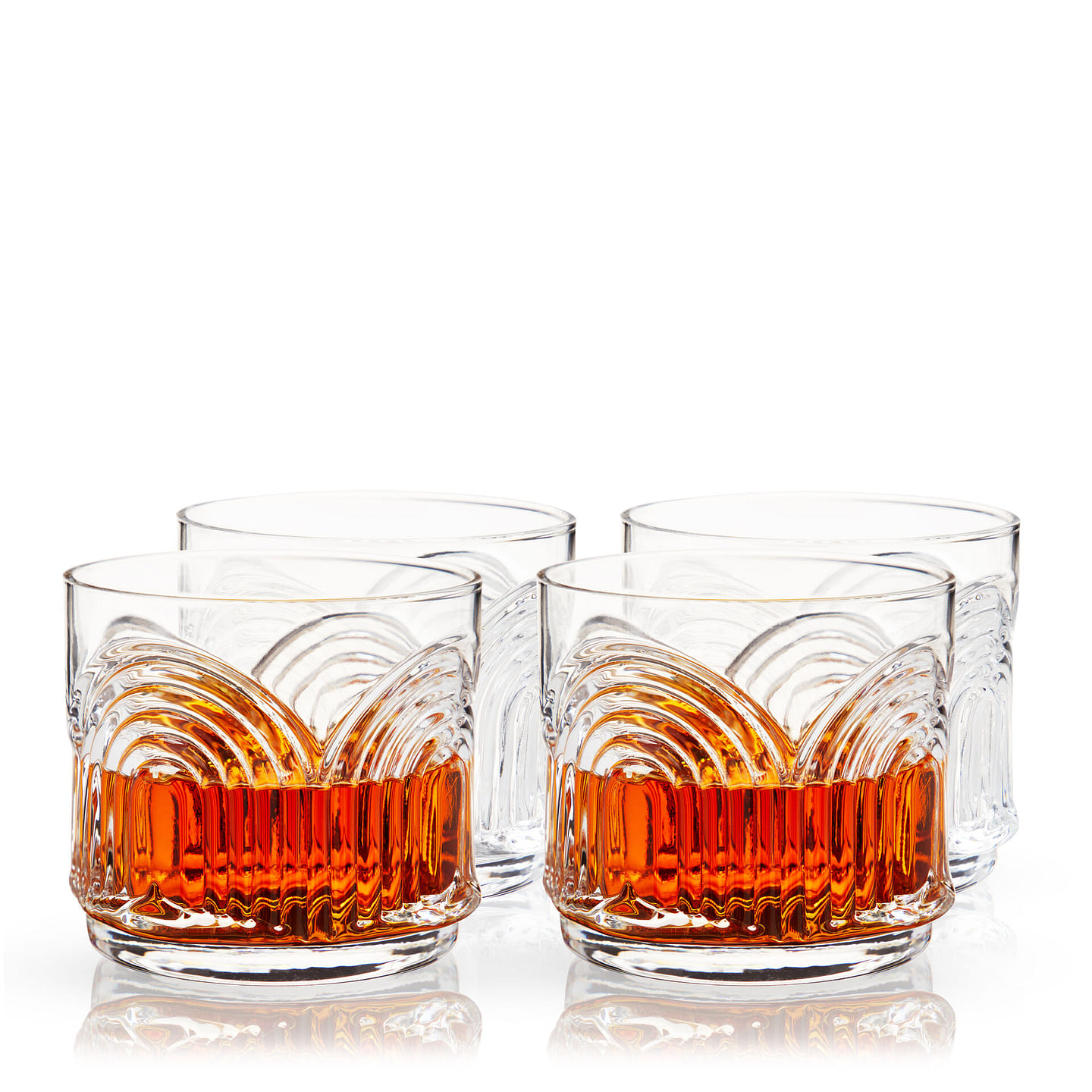 Viski Beau Stemless Lowball Glasses Set of 4 – Vintage Crystal Drinking Glasses for Whiskey, Old Fashioned, Scotch & Bourbon, Art Deco Cocktail Glasses Arch Design, 11oz 11 oz
