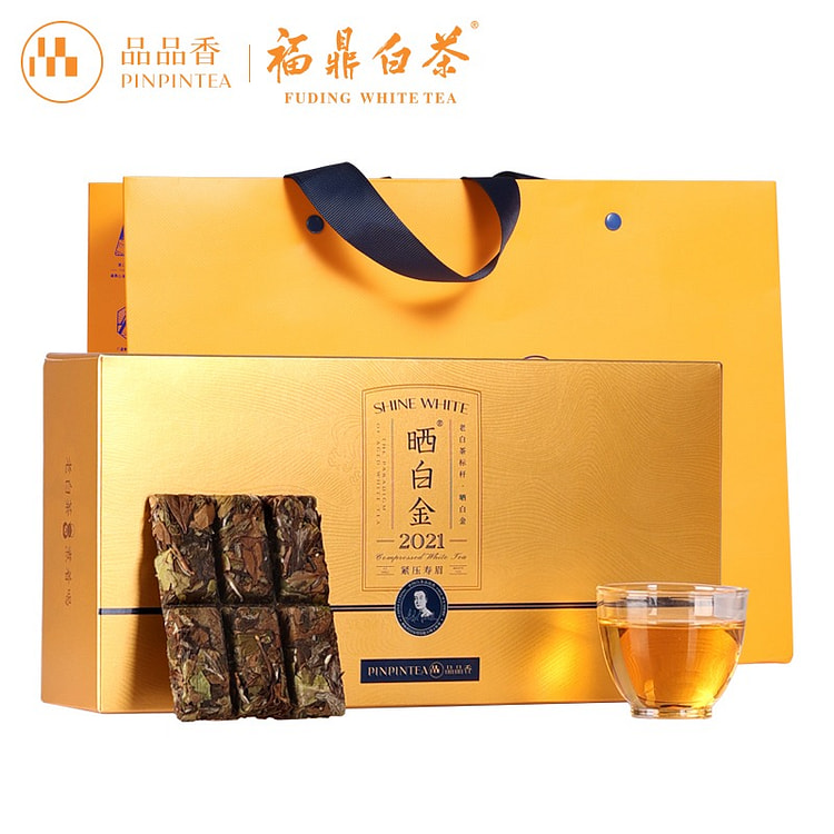 品品香福鼎白茶晒白金老白茶2021寿眉茶叶礼盒装