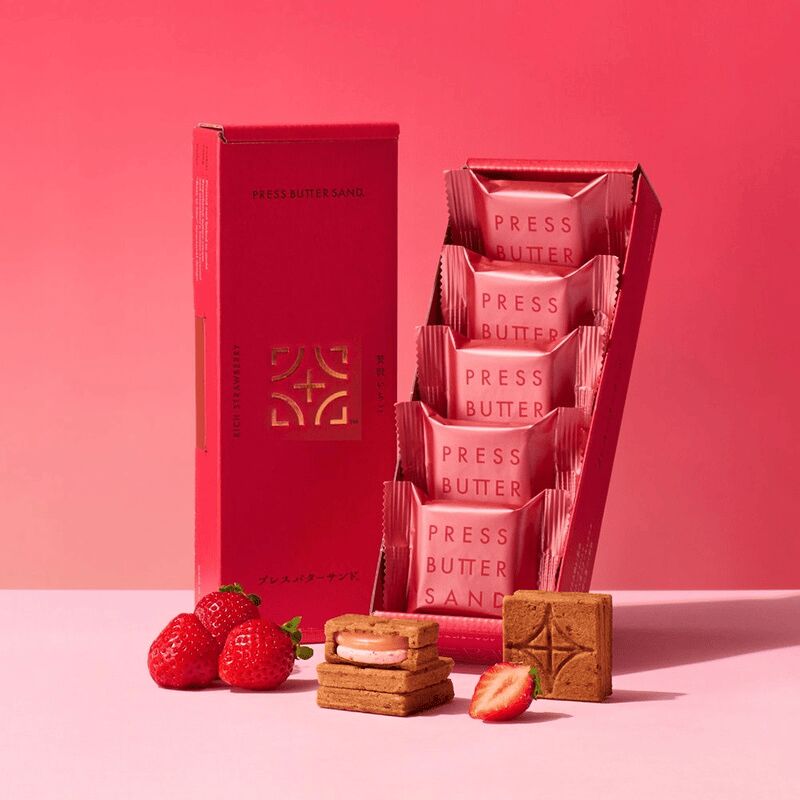 Japan PRESS BUTTER SAND Strawberry biscuits 5pcs 1 box