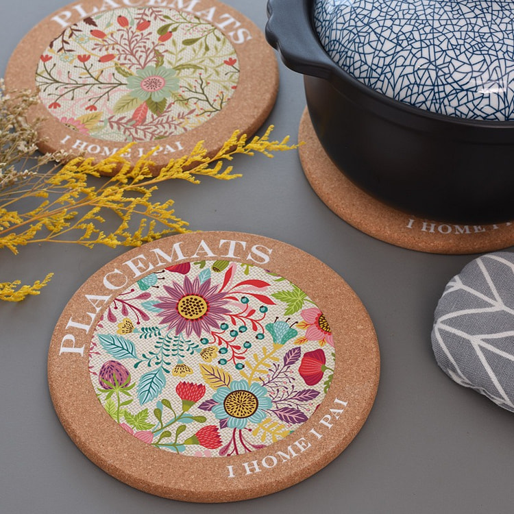 耐高温隔热垫 软木砂锅垫 防滑防烫 花满图案2个装 1 份