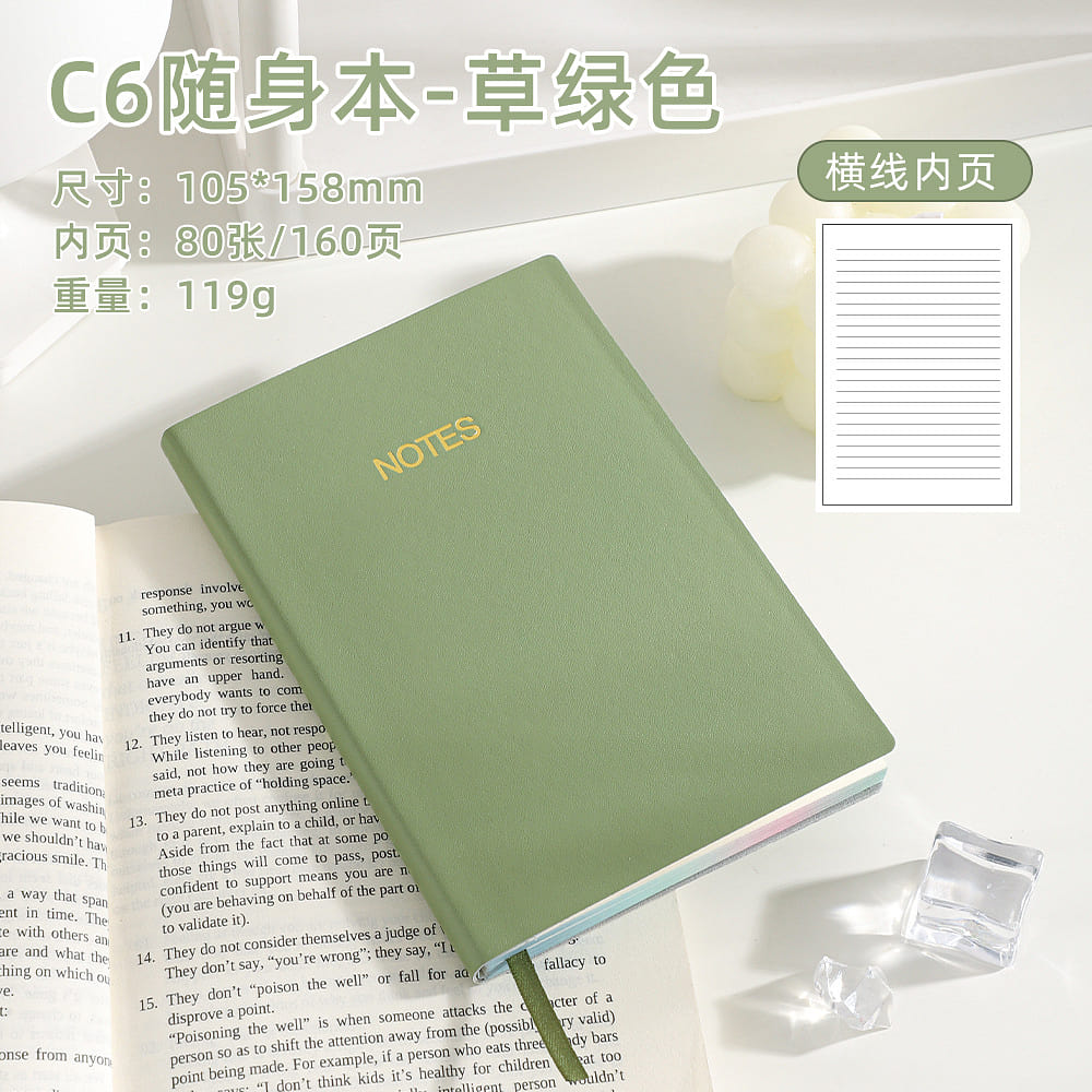 C6 Pocket Notebook Minimalist Grass Green 1 each