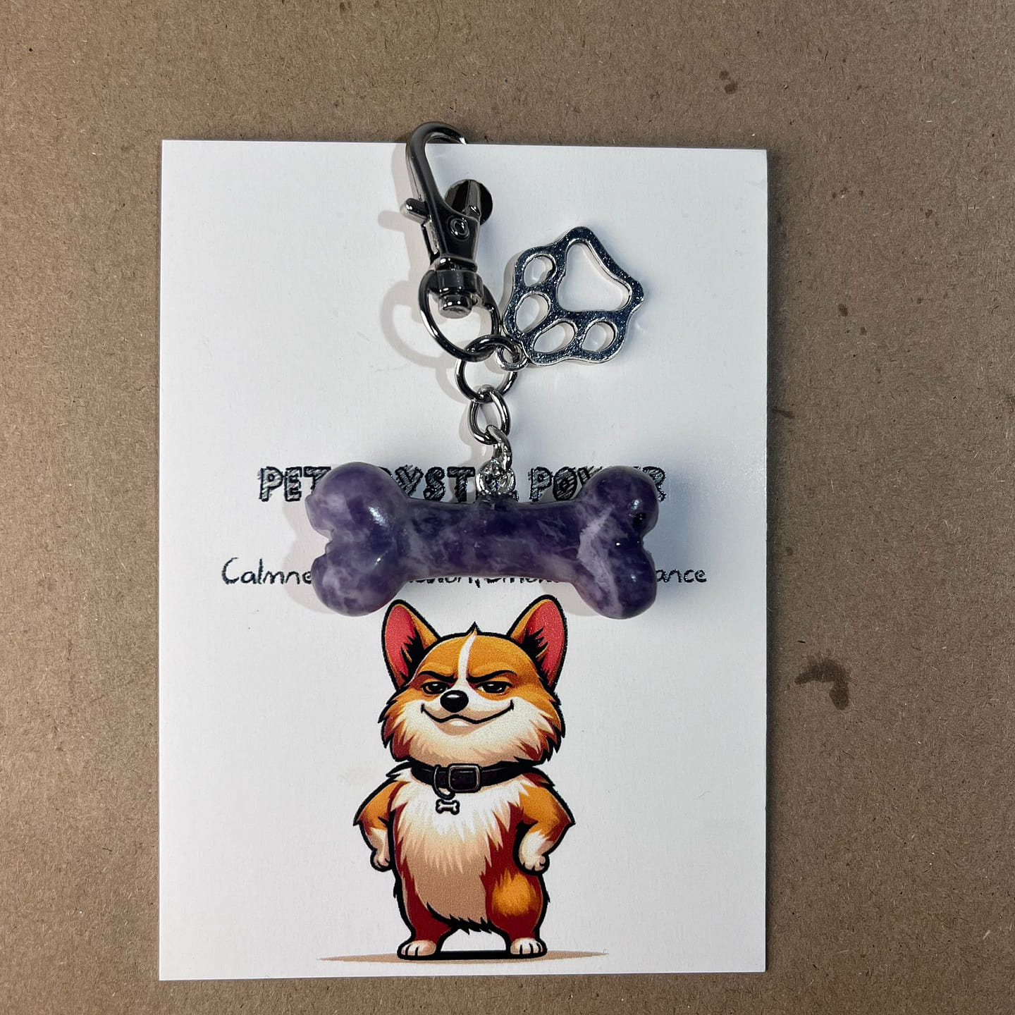 Spiritual Harmony Crystal pet Bone pendant Corgi Purple Mica Dog 0.05 g