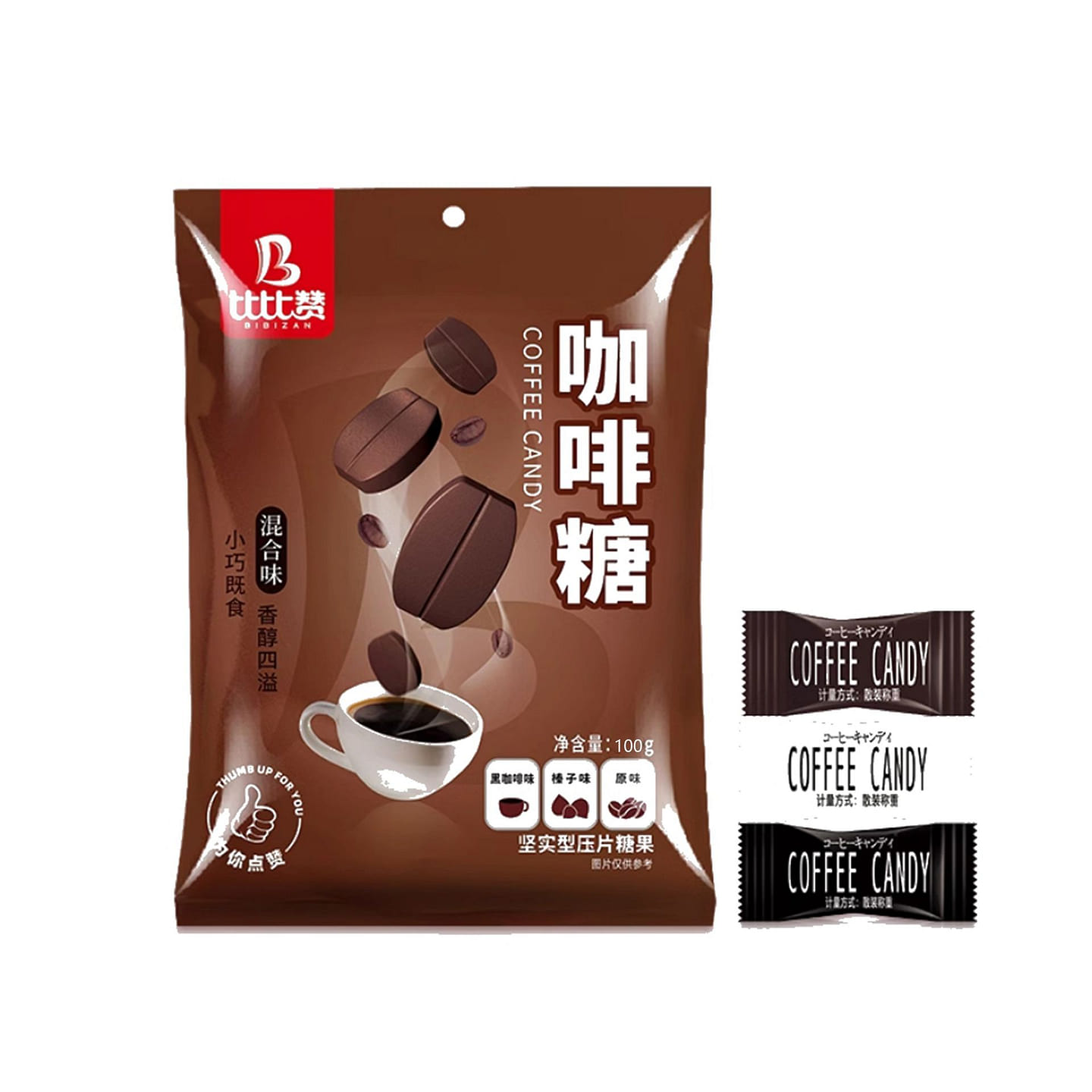 比比赞 香醇咖啡糖 特浓提神可嚼咖啡豆 100 克