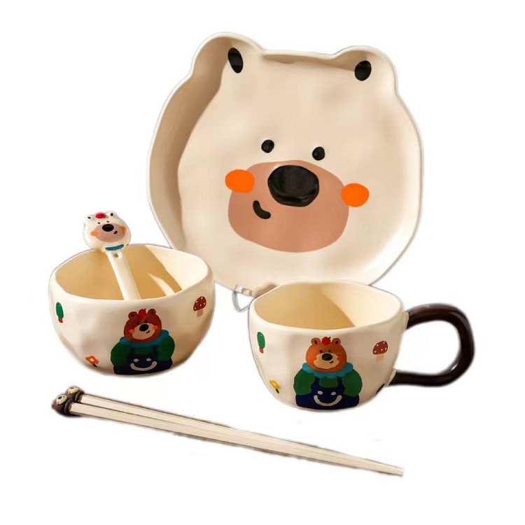 Bear Ceramic Bowl And Dish Tableware Gift Box - Five-Piece Set D Type