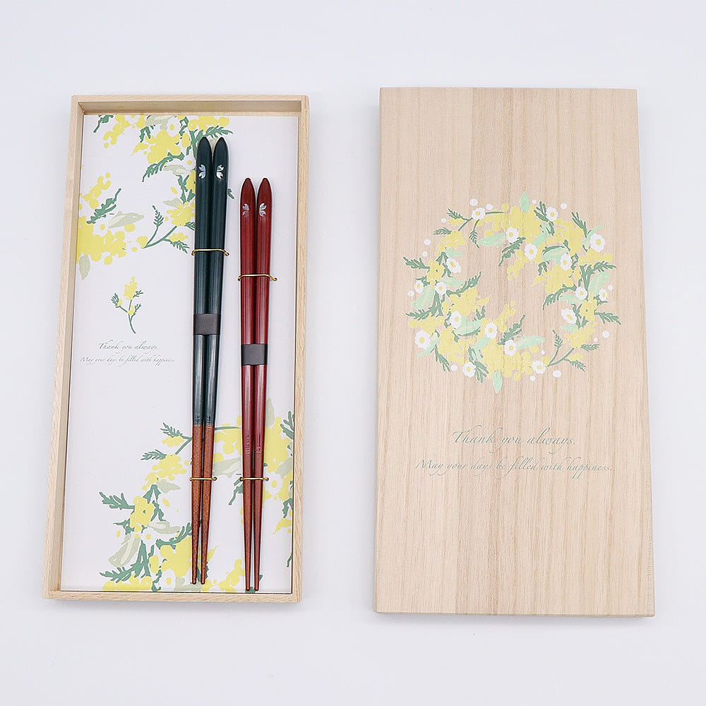 Hyozaemon Chopsticks Mimosa Wreath "Moon Drop Cherry blossoms" Made in Japan 1 each