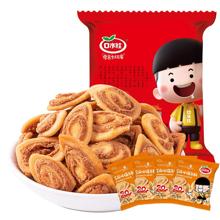 口水娃 猫耳酥 芝麻味 糕点 休闲零食 小吃 怀旧 228 克