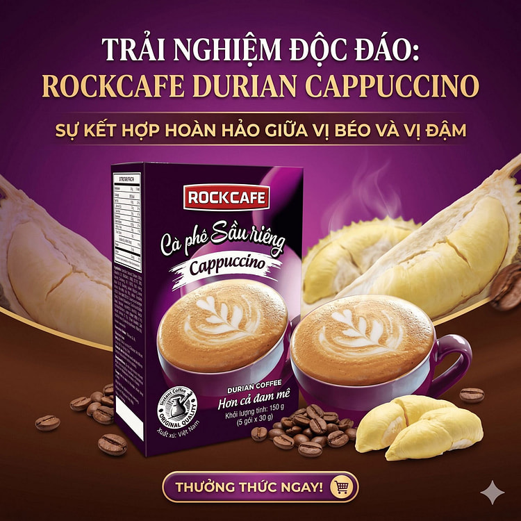 RockCafe Cà Phê Sầu Riêng Cappuccino 150g (5 gói) 1 hộp