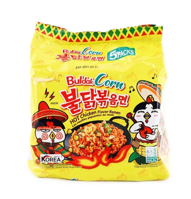 Samyang Buldak Ramen, Corn Hot Chicken Flavor 5pk 22.95 oz*8 pack
