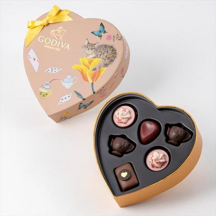 日本GODIVA 爱丽丝茶会心形巧克力礼盒(6颗） 1 盒
