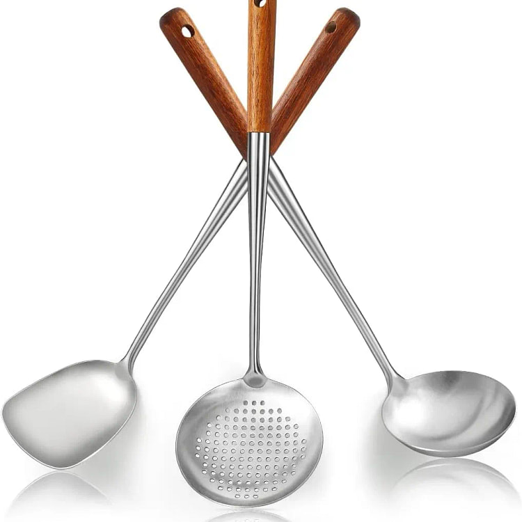 Wok Spatula Set 17", Heat Resistant Wood Handle 3 count