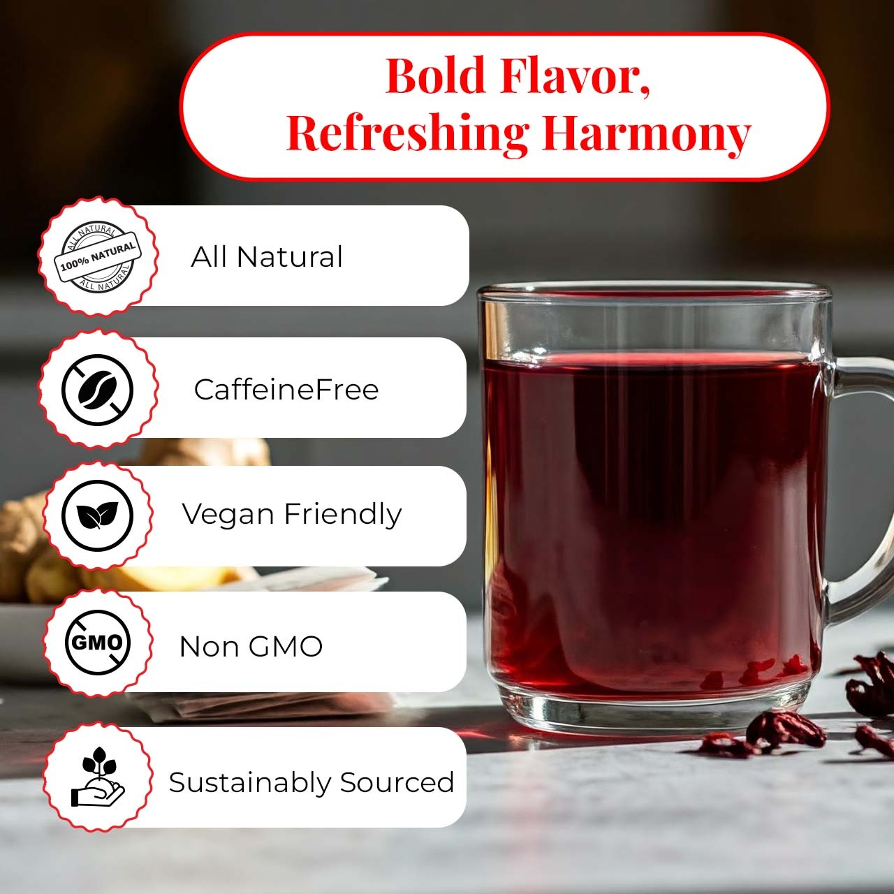 50 Hibiscus Tea Bags Sugar Free, Caffeine Free 50 count