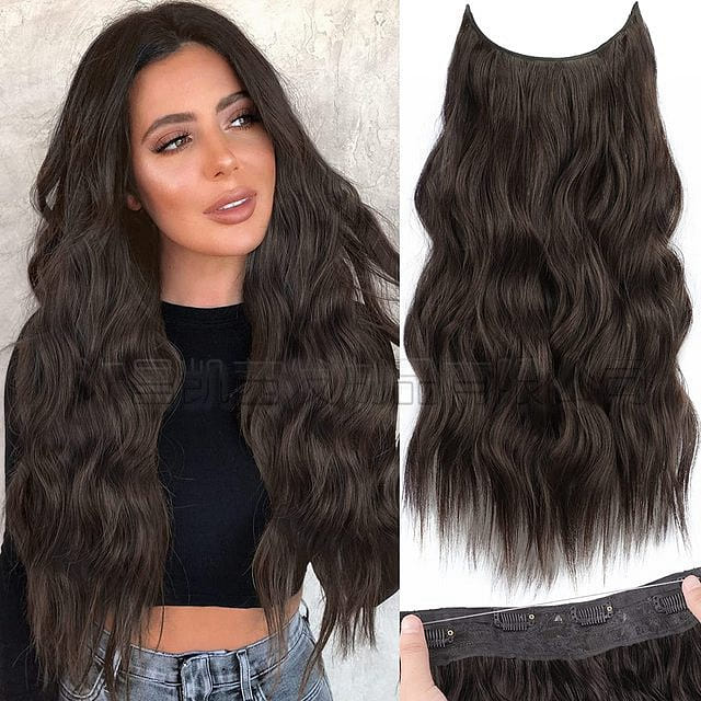 Long Wavy Wig for Women 20 inch Curly Wavy Wig Natural looking, Dark brown 1 box