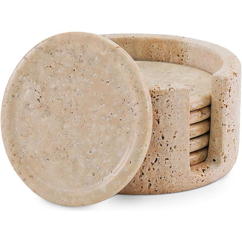Radicaln Marble Travertine Coasters with Holder 1 each