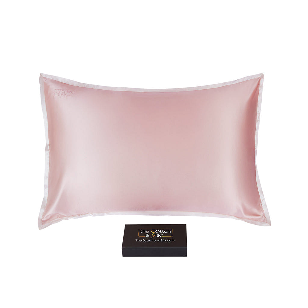 Queen-size 100% 6A+ 22 Momme Mulberry Silk Pillow Sham – Pink + Cream Queen (20“ x 30“) / Pink + Cream 0.5 lb