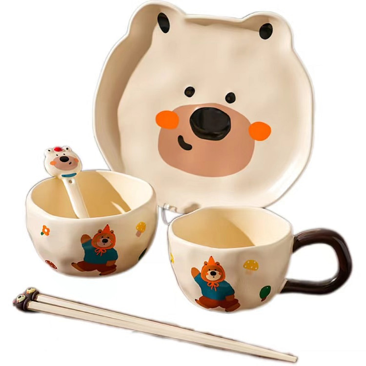 Bear Ceramic Bowl And Dish Tableware Gift Box - Five-Piece Set B Type