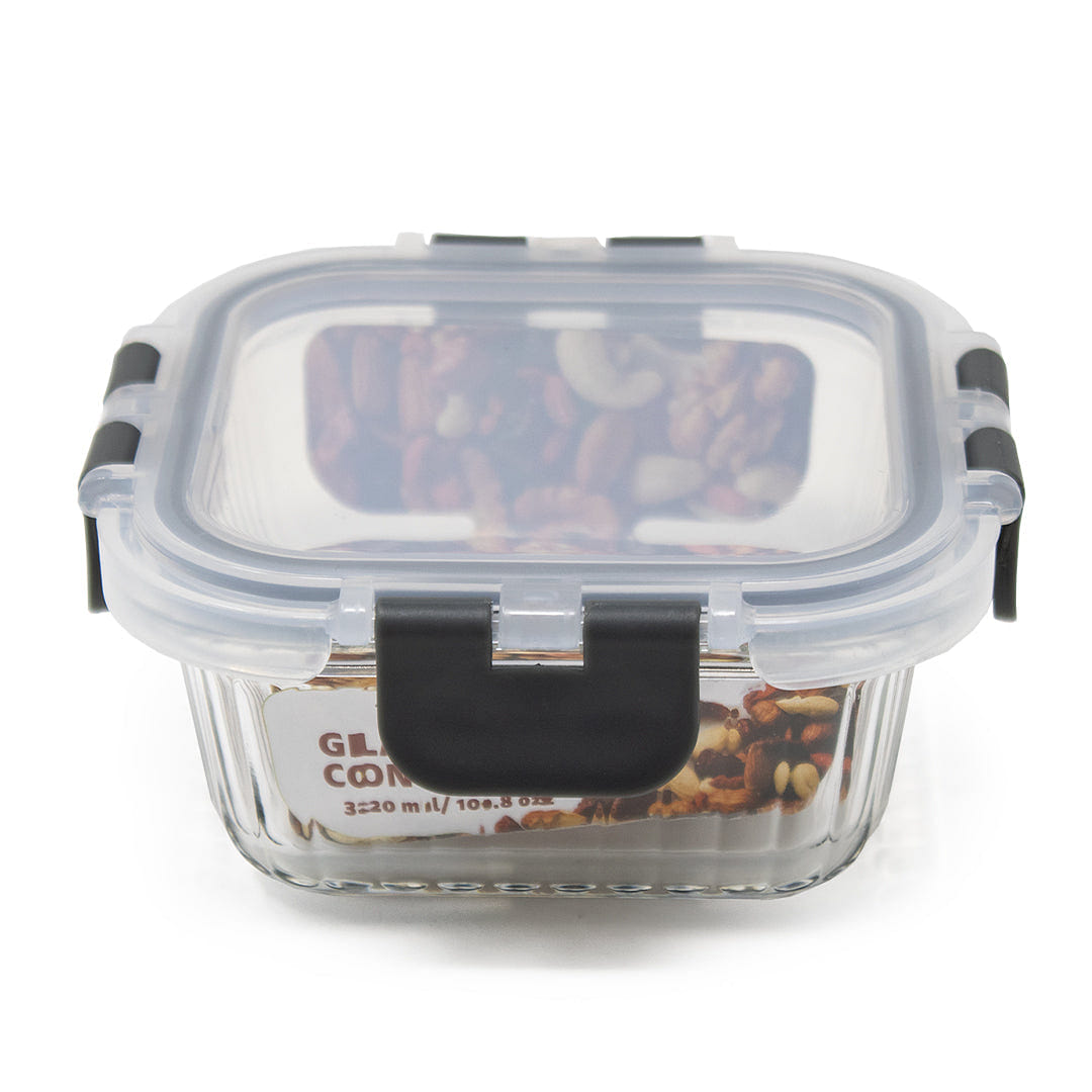 HQ Boroslicate Glass Mixing Bowls / Storage Bowl with Grey / Clear Clip On Lid Heat-Resistant Airtight 11oz Rectangular Bakeware for Kitchens 320 ML 1 each