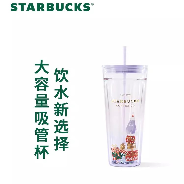 Starbucks Double Glass Straw Mug 591ml Holiday Cute Collection 1 each