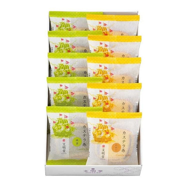 文明堂卡斯提拉蛋糕卷 蜂蜜x抹茶口味礼盒 10枚装