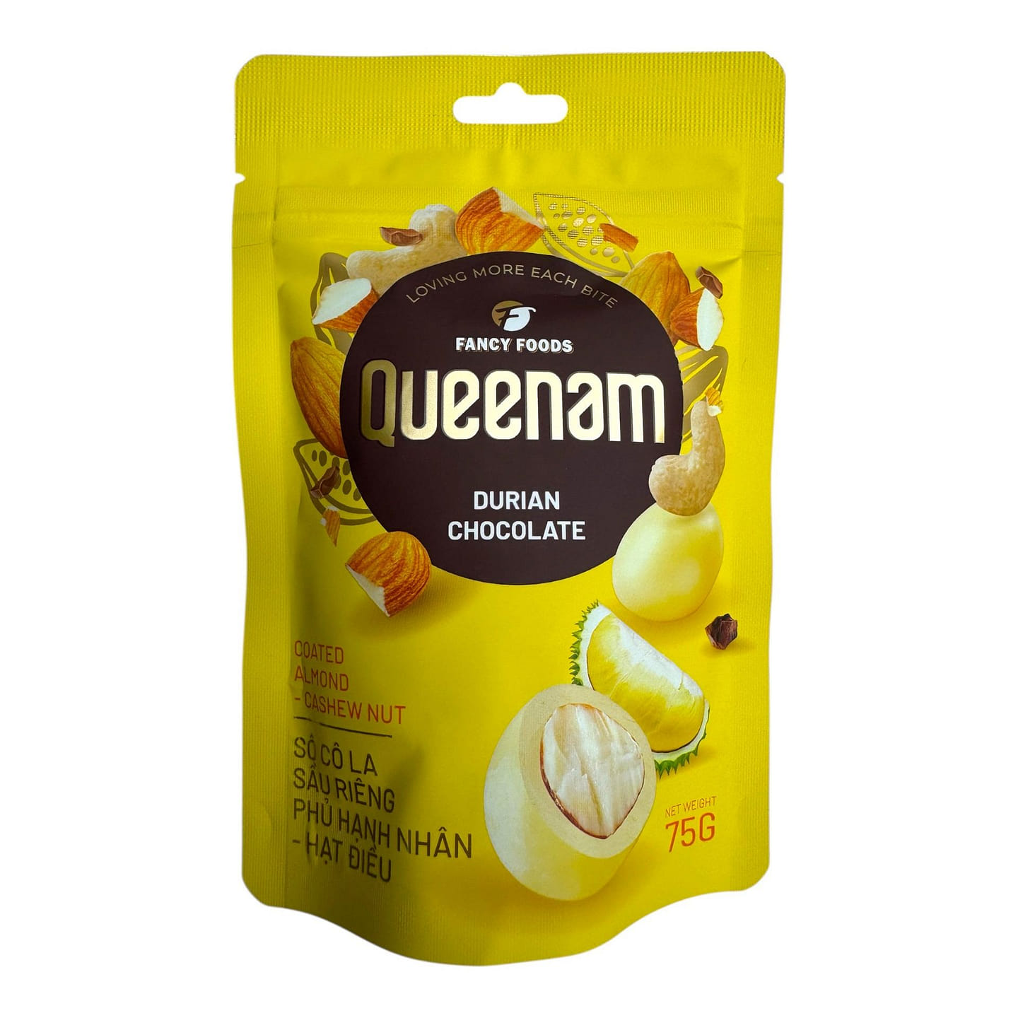 Queenam Durian Chocolate Coated Almond Cashew Nut 75 g