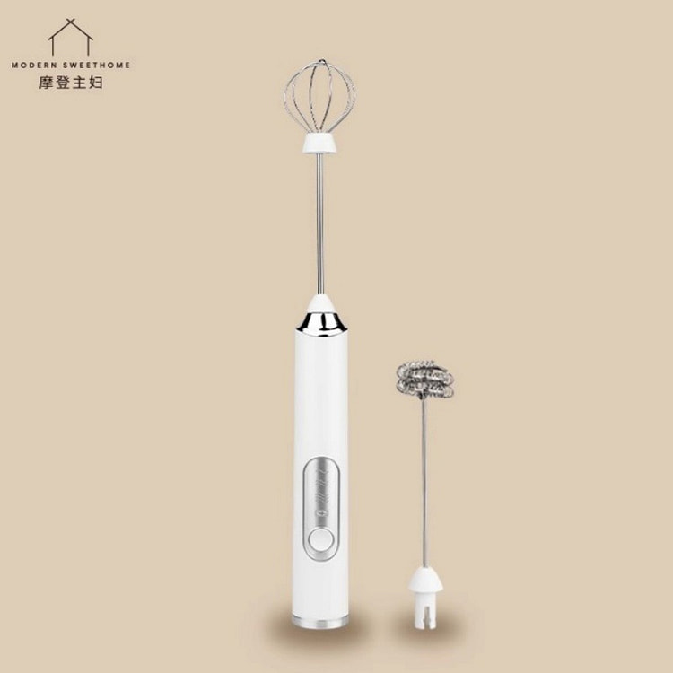 摩登主妇打泡器咖啡起泡器牛奶搅拌器 白色电动打奶器