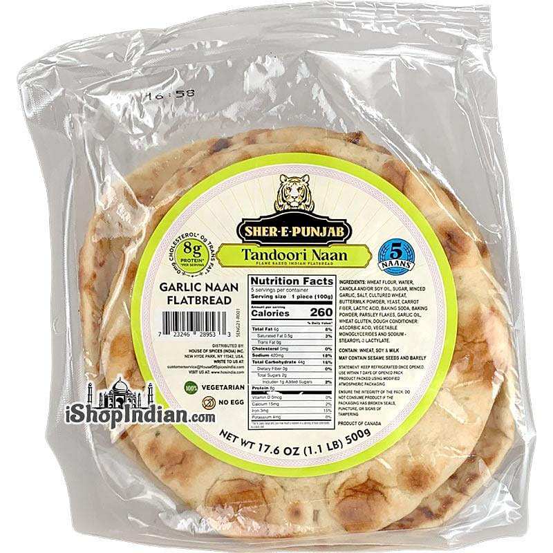 Sher-E-Punjab Tandoori Naan – Garlic Flavor, 5 pieces 5 count