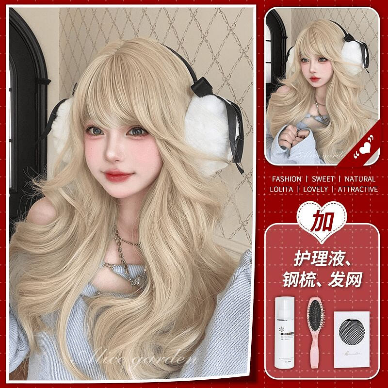 Wig long milk tea gold + small steel comb 1 count