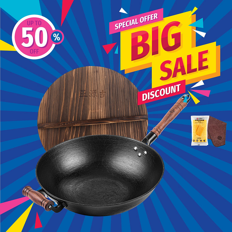 WANGYUANJI 14.17in Chinese Cast Iron Wok Craft Pan