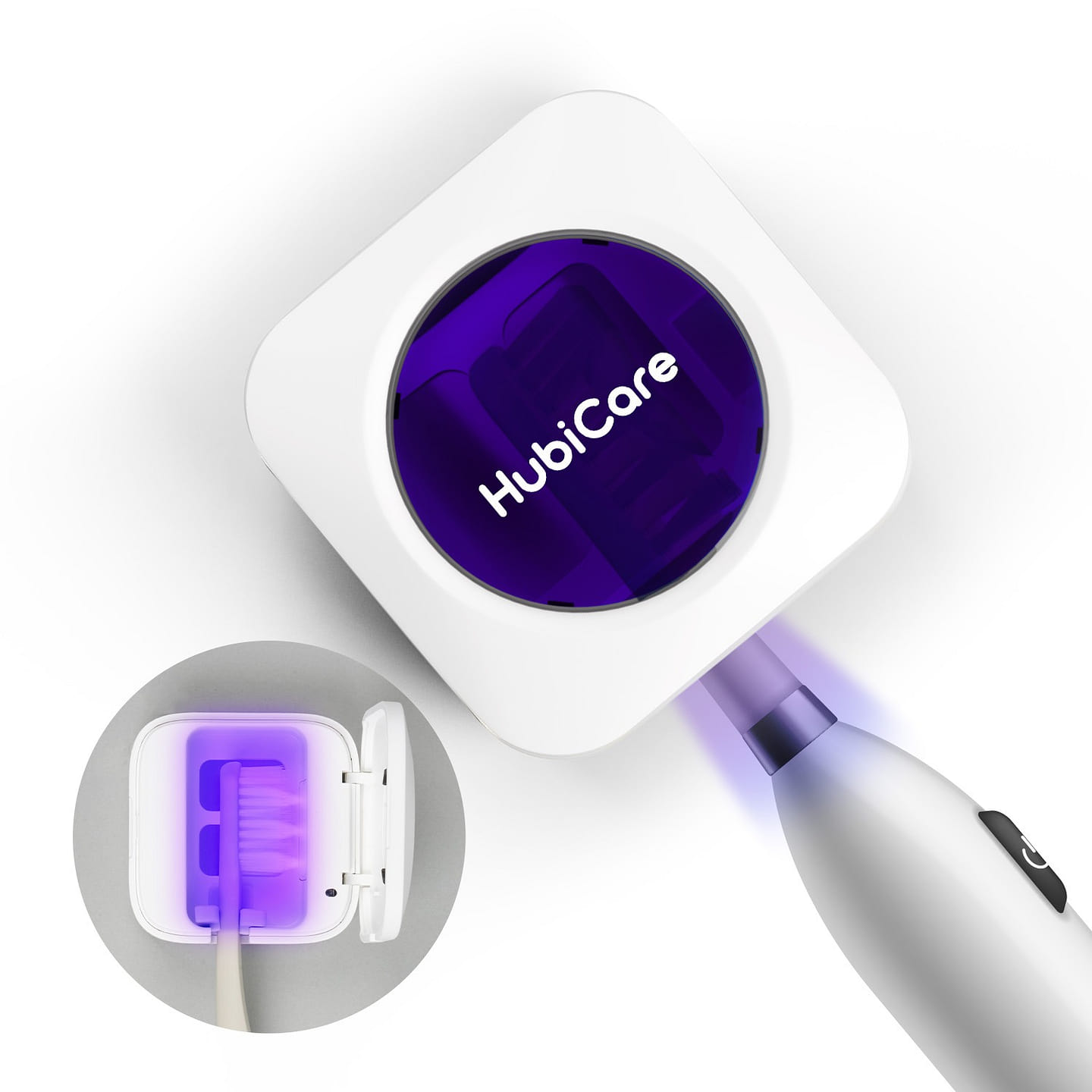 HubiCare UV-C Portable Toothbrush Cleaner, Disinfector, Cover, Holder (White) 1 count