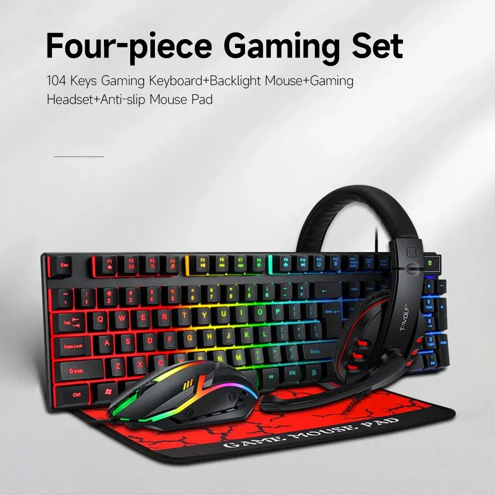 4-in-1 T-WOLF TF800 Gaming Kit Backlit Keyboard Mo 4 pack