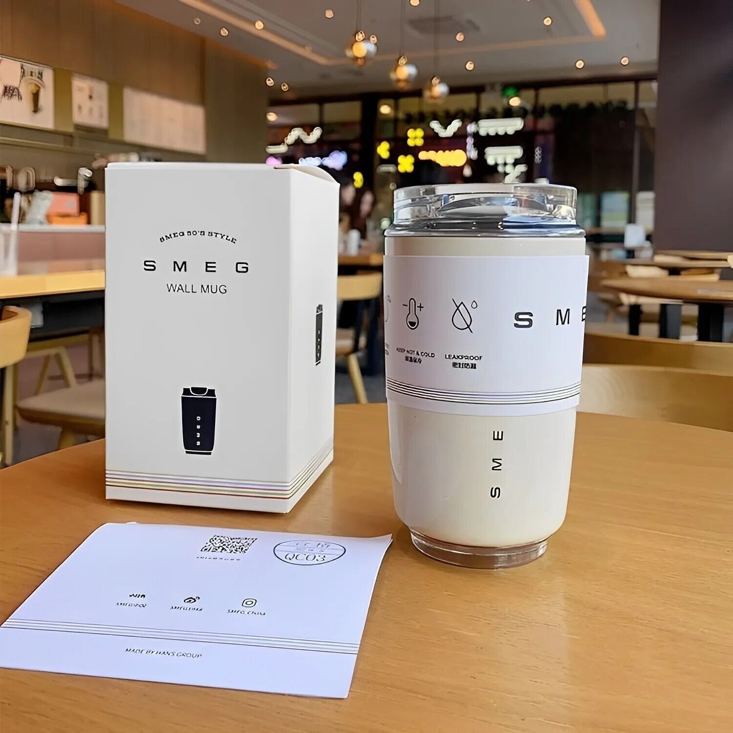 12OZ SMEG Stainless Steel Insulated Vacuum Coffee Wall Travel Mug - Cream