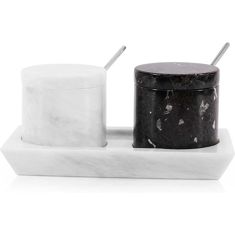 Marble Salt Cellar White & Black - Spice Storage 1 each