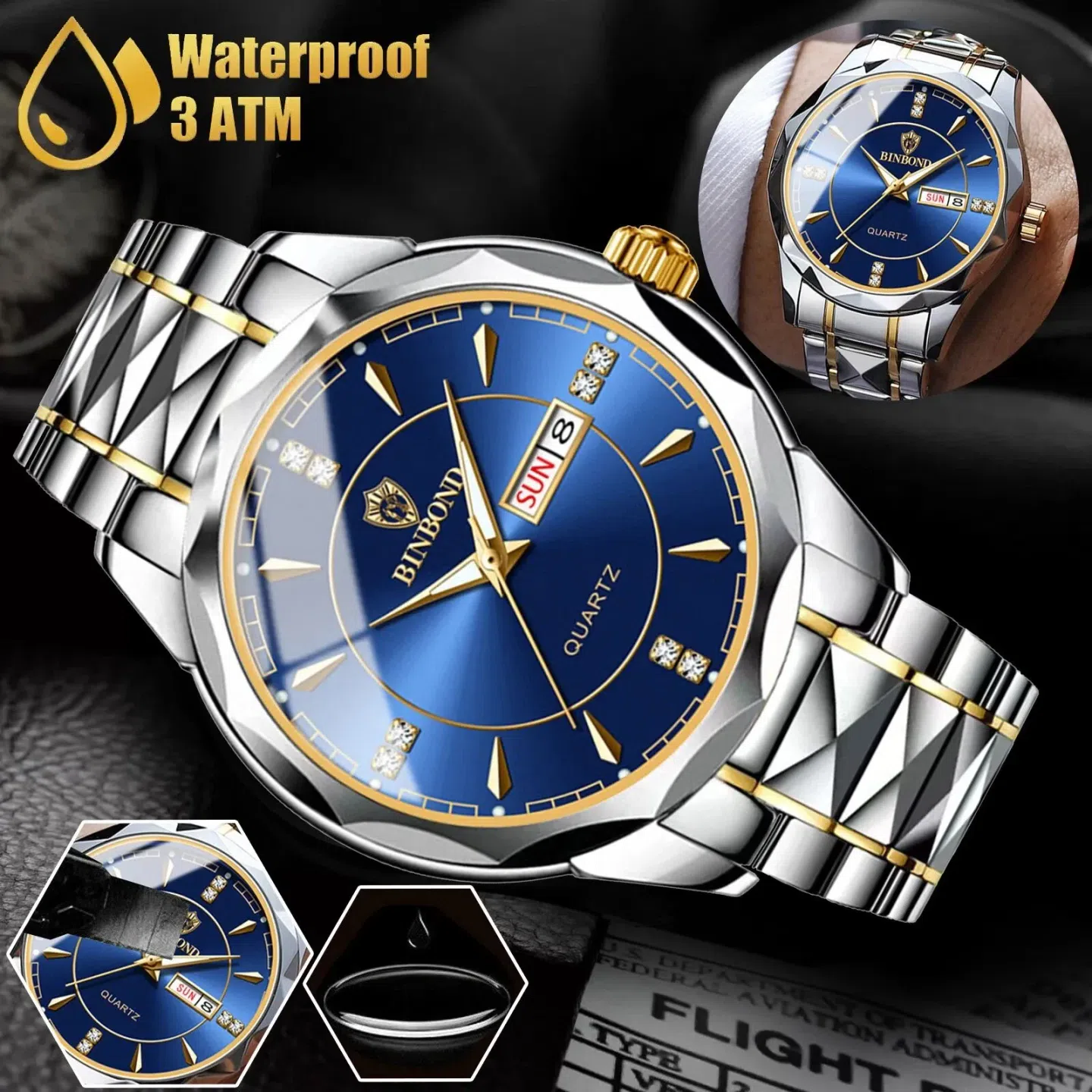 Waterproof Men Watch Stainless Steel Quartz Lumino 1 box