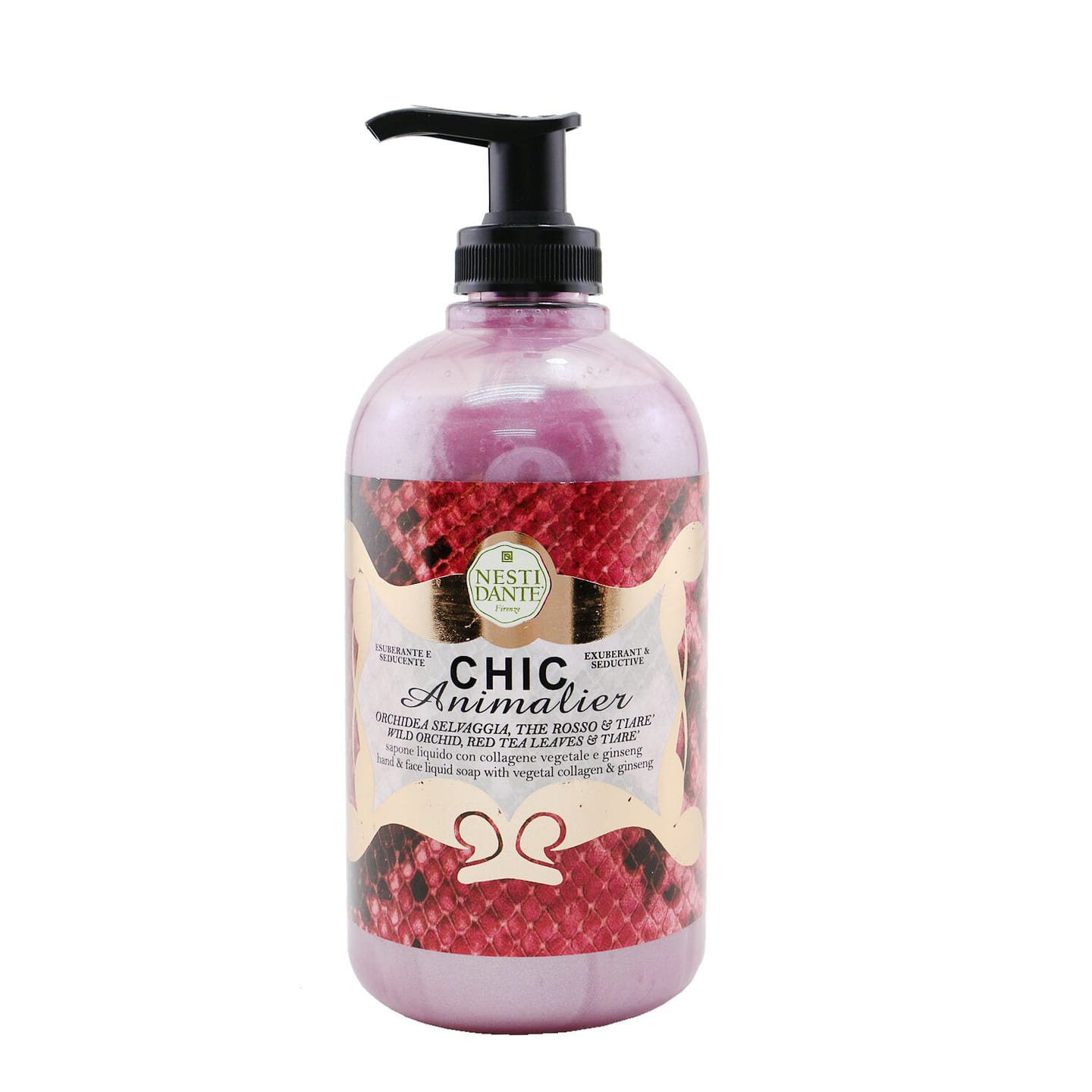 Nesti Dante Chic Animal Hand and Face Liquid Soap with Plant Collagen and Ginseng – Wild Orchid, Black Tea Leaf and Tiara 500 ml