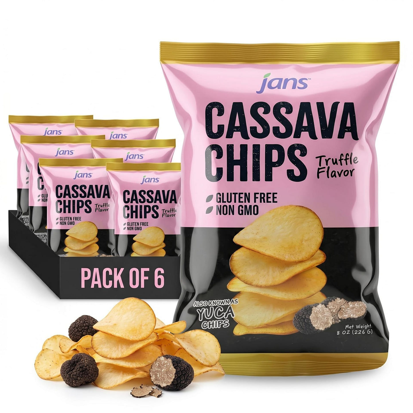 Jans – Truffle Cassava Chips, 8oz, Pack of 6 8 oz*6 pack