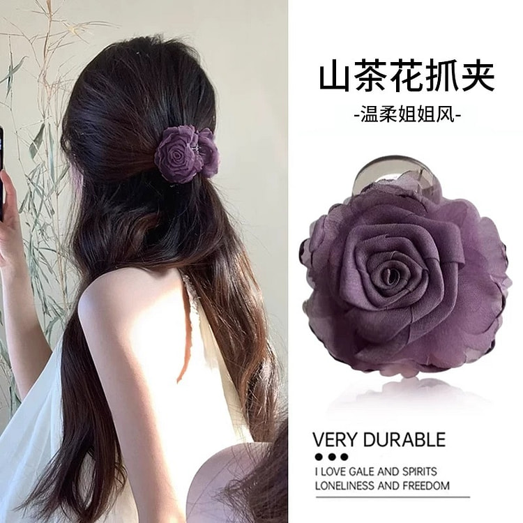 Purple Camellia Flower Hair Clip Purple 1 piece 1 each