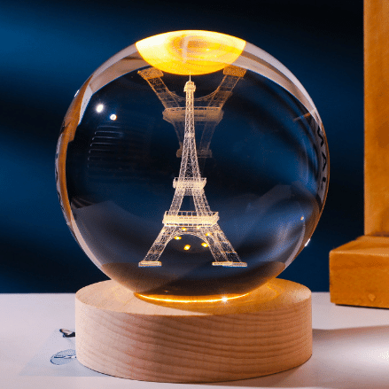 3D Solar System crystal Ball Multicolor Nightlight 8cm Decolamp Eiffel Tower 1 count
