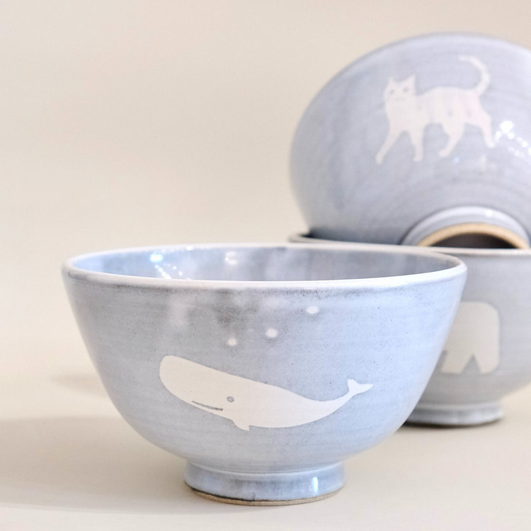 Artist 糸賀陶房 13cm M 碗 - 鲸鱼