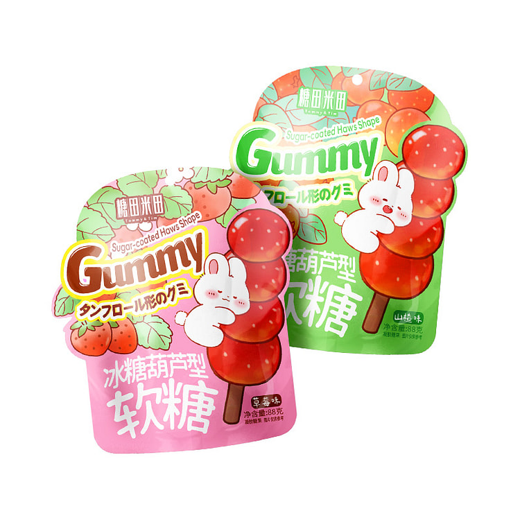 糖田米田山楂味草莓味qq软糖可爱冰糖葫芦型棒糖儿时怀旧零食糖混合两口味88g*2袋