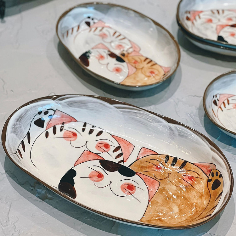 Hasami ware Cutie Kitty Curry Oval plate- Large