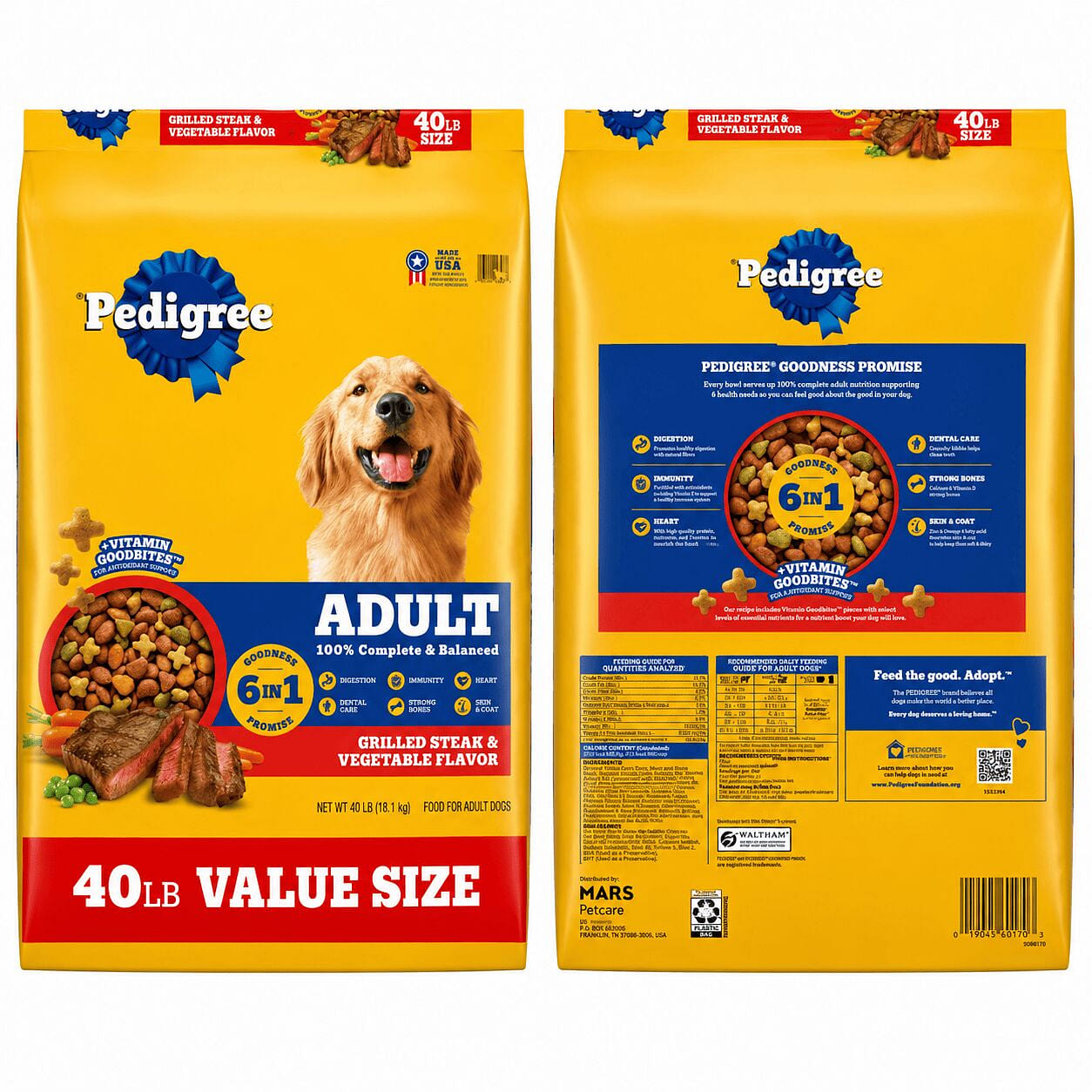 Pedigree High Protein Steak & Veggie Dog Food 40lb 1 pack