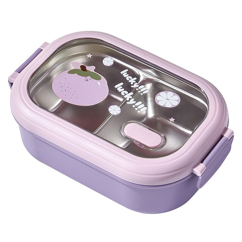 Small fresh stainless steel lunch box fruit printing student lunch box grape pur 1 each